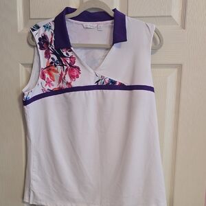 Lady Hagen White and Purple Floral Women's Blouse